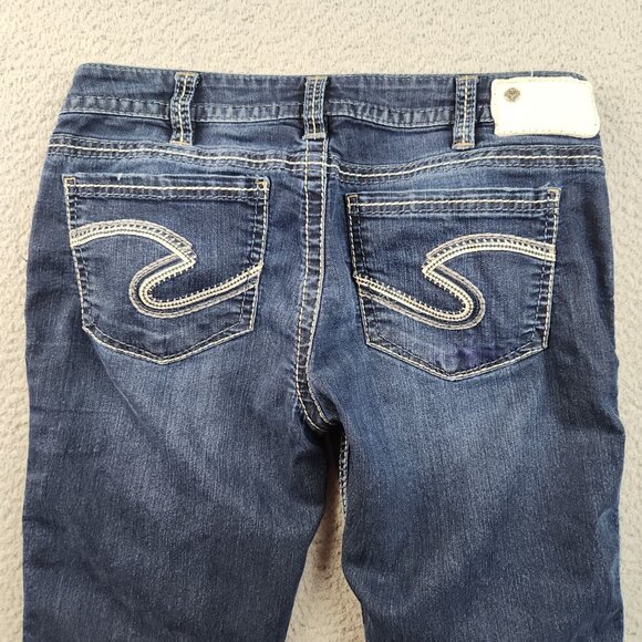 Silver Jeans Women's 31 Frances Mid Capri Stretch Low Rise Whiskered Blue Denim - Picture 10 of 11